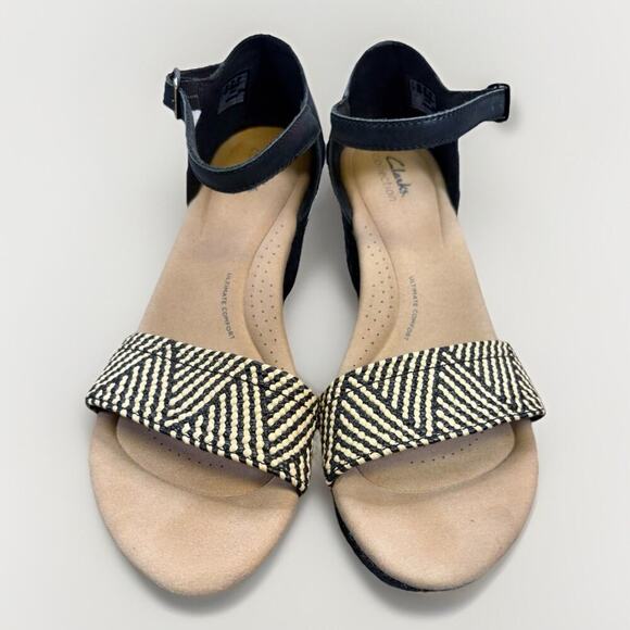 Clarks Shoes - Clark’s Collection Women’s Wedge Sandal Woven Toe Strap, Ankle Buckle Size 10